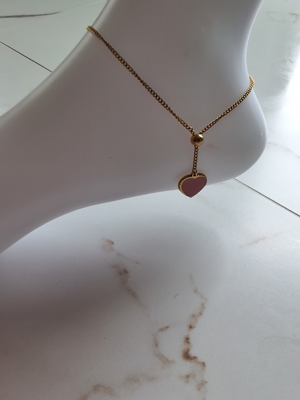 Gold Tone Anklet with Pink Heart Charm